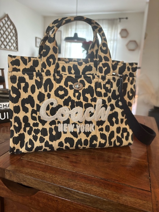 Coach Handbags - Coach Leopard Print Canvas Tote in Black and Tan Large Size